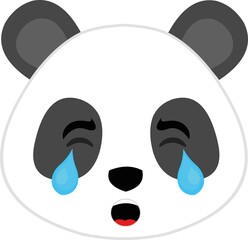 Vector illustration of the face of a cartoon panda bear, with a sad expression and crying