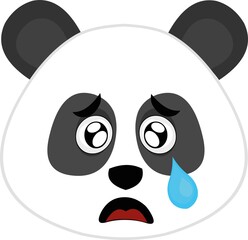 Vector emoticon illustration of the face of a cartoon panda bear with a sad expression and a tear falling from his eye