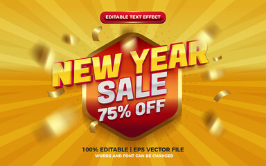 New year sale super glossy red yellow 3d editable text effect