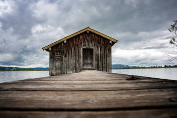 Bootshaus, Steg, Steghaus, Kochelsee, Bayern, Oberbayern, Deutschland