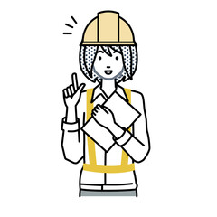 立って書類を手に持って何かひらめいた工事現場の女性