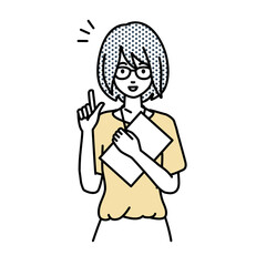 立って書類を手に持って何かひらめいた教師の女性