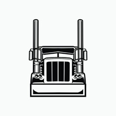 Semi truck vector front view monochrome vector isolated