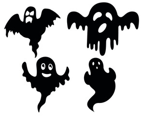 Ghosts Black Objects Signs Symbols Vector Illustration With White Background