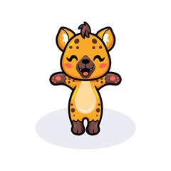 Cute baby hyena cartoon raising hands