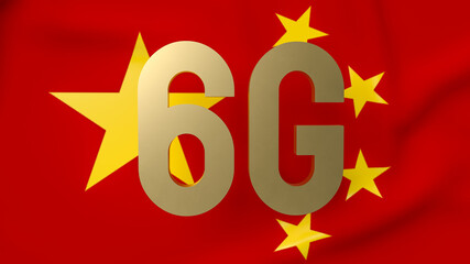 The 6g gold on Chinese flag for technology  or communications  concept 3d rendering