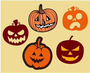 Pumpkin Halloween Objects Signs Symbols Vector Illustration Abstract With Brown Background