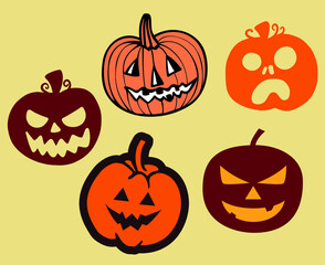 Pumpkin Halloween Objects Signs Symbols Vector Illustration Abstract With Brown Background