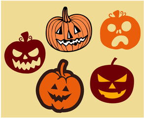 Pumpkin Halloween Objects Signs Symbols Vector Illustration Abstract With Brown Background