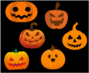 Pumpkin Halloween Objects Signs Symbols Vector Illustration Abstract With Black Background