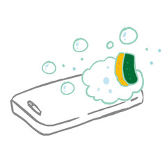 スポンジでまな板を洗うイラスト