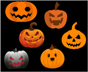 Pumpkin Halloween Objects Signs Symbols Vector Illustration Abstract With Black Background