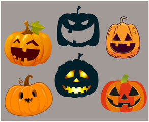 Pumpkin Halloween Objects Signs Symbols Vector Illustration Abstract With Black Background