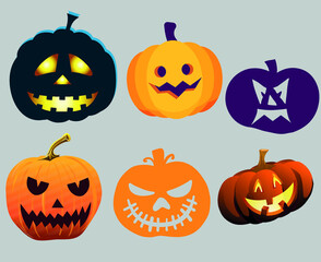 Pumpkin Halloween Objects Signs Symbols Vector Illustration Abstract With Black Background