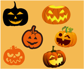 Pumpkin Halloween Objects Signs Symbols Vector Illustration Abstract With Brown Background