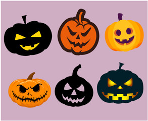 Pumpkin Halloween Objects Signs Symbols Vector Illustration Abstract With Purple Background