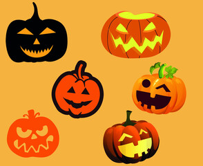 Pumpkin Halloween Objects Signs Symbols Vector Illustration Abstract With Brown Background