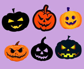 Pumpkin Halloween Objects Signs Symbols Vector Illustration Abstract With Purple Background