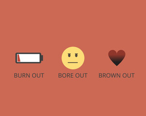 bore out, burn out and brown out for employee engagement - obrazy, fototapety, plakaty