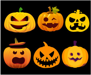 Pumpkin Halloween Objects Signs Symbols Vector Illustration Abstract With Black Background
