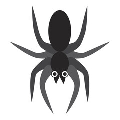 Spider logo template. Spider body consists of cephalothorax and abdomen. Eyes, mouth apparatus and walking legs are located on cephalothorax. Graphic flat arthropod. Arachnid icon for Halloween design