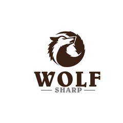 circle fox or wolf animal sharp logo designs vector simple flat