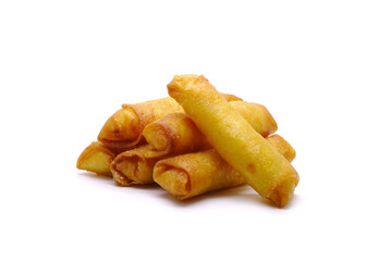 Spring rolls isolated on white background. Deep fried crispy spring rolls. Famous Traditional Chinese appetizers, vegetarian food