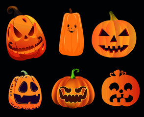 Pumpkin Halloween Objects Signs Symbols Vector Illustration Abstract With Black Background