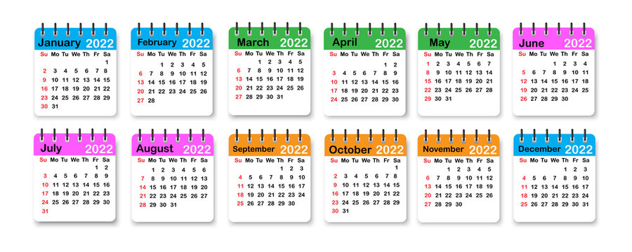 2022 calendar on spiral. Business background. Simple flat sign. Organizer concept. Vector illustration. Stock image.