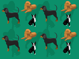 Coonhound Water Spaniel Boston Terrier Cartoon Character Seamless Wallpaper Set