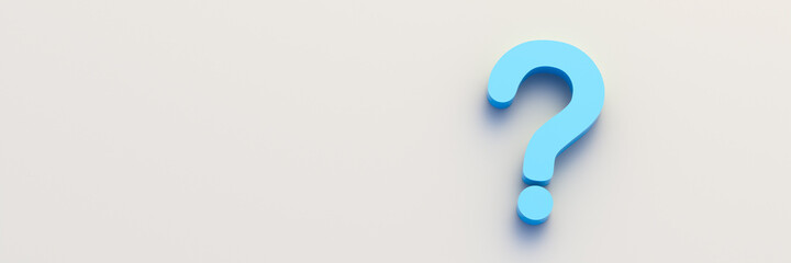 Blue question mark on white background with empty copy space on left side, FAQ Concept. 3D Rendering