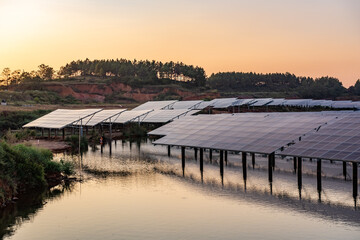 Solar panel, photovoltaic, alternative electricity source - selective focus, copy space 