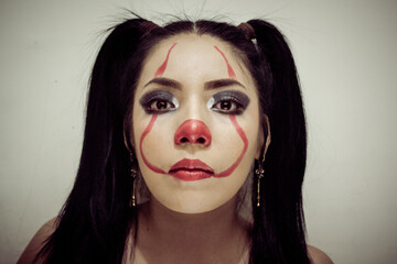 portrait of woman with clown makeup