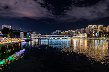 Fototapeta premium Night scenery of Yitong River in Changchun, China