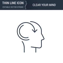 Symbol of Clear Your Mind Thin line Icon of Brain Process. Stroke Pictogram Graphic Suitable for Infographics. Editable Vector Stroke. Premium Mono Linear Plain Laconic Logo