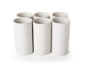 Toilet paper cardboard tubes on white background