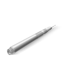 Basic Dentist Instrument - Tooth Drill in Stainless Steel for Preparation of Hard Tooth Tissues and Removal of Caries. Item of Metal Medical Equipment for Teeth Dental Care on White Background