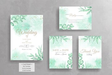 Fototapeta na wymiar Set of Elegant Watercolor Foliage Wedding Invitation Card