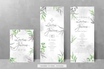Set of Elegant Watercolor Foliage Wedding Invitation Card