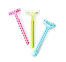 Different razors for hair removal on white background