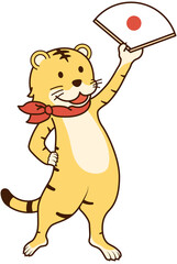 扇子を持った虎のキャラクター