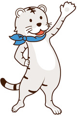 手をあげるホワイトタイガーのキャラクター