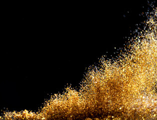Glitter Bombs grunge, gold glitter defocused abstract Twinkly Lights Background.
