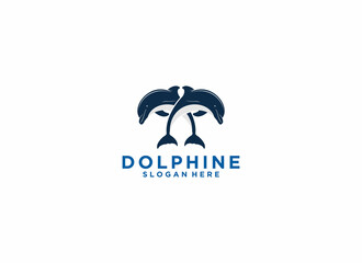 dolphin logo with cute dolphin illustration on white background