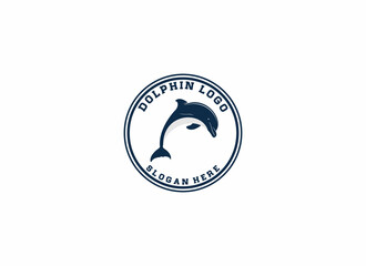 dolphin logo with cute dolphin illustration on white background