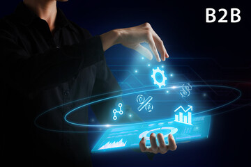 Business, Technology, Internet and network concept. Young businessman working on a virtual screen...