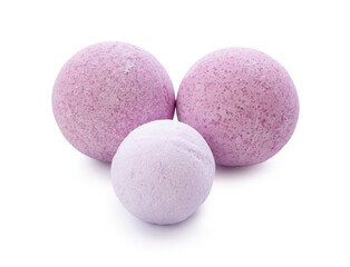 Lavender bath bombs on white background