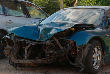 Unsuitable car. car damaged and broken by accident on road