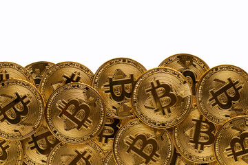 golden bitcoin coins border isolated on white background