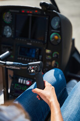 Experienced Caucasian airwoman getting ready for take-off